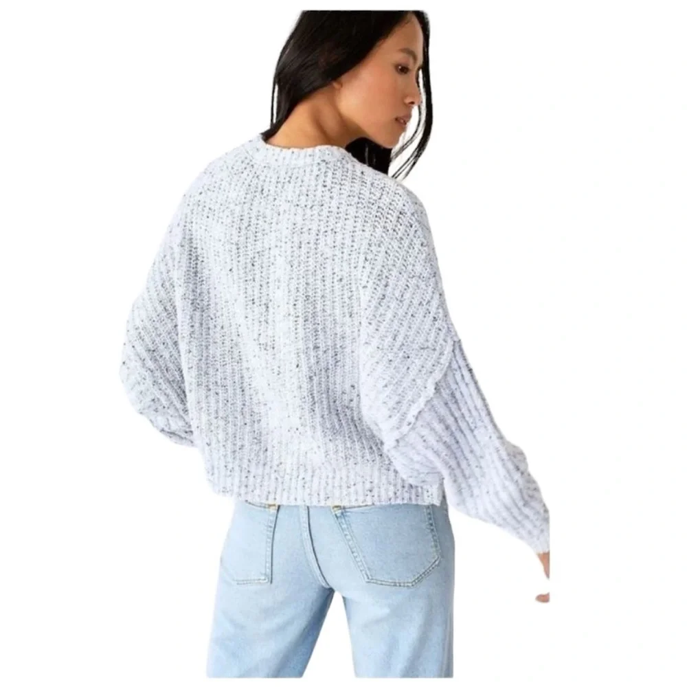 Free People On Your Side Cropped Cable Knit boxy slouchy  Crew Neck Sweater L - Picture 2 of 15